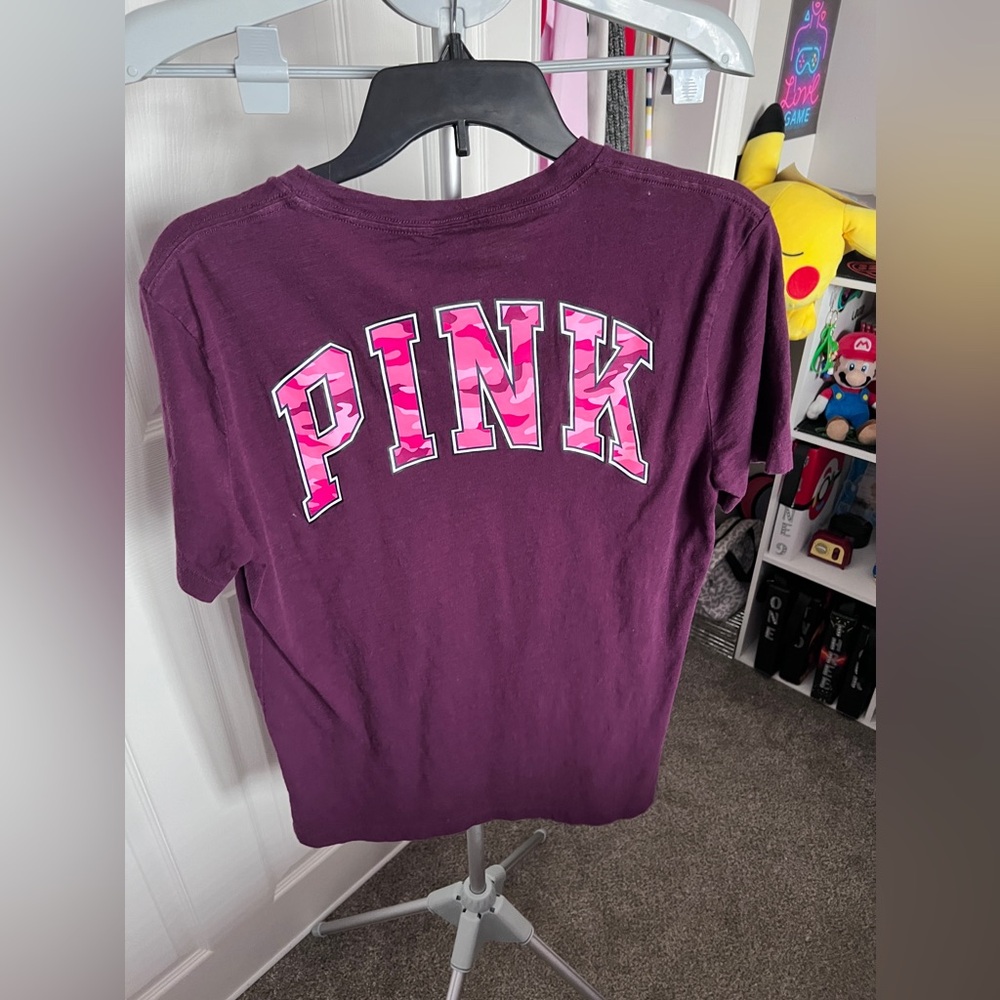 Victoria Secret PINK Short Sleeve Burgundy T Shirt Size Small NWT